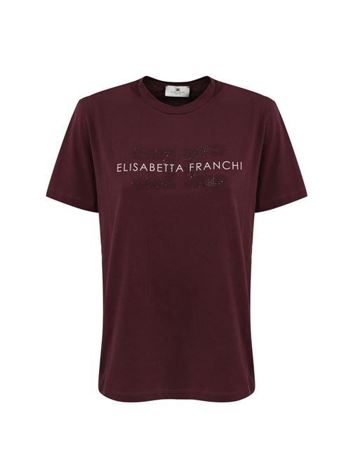 T-shirt in jersey rouge noir con logo strass Elisabetta Franchi | MA00346E2CG3